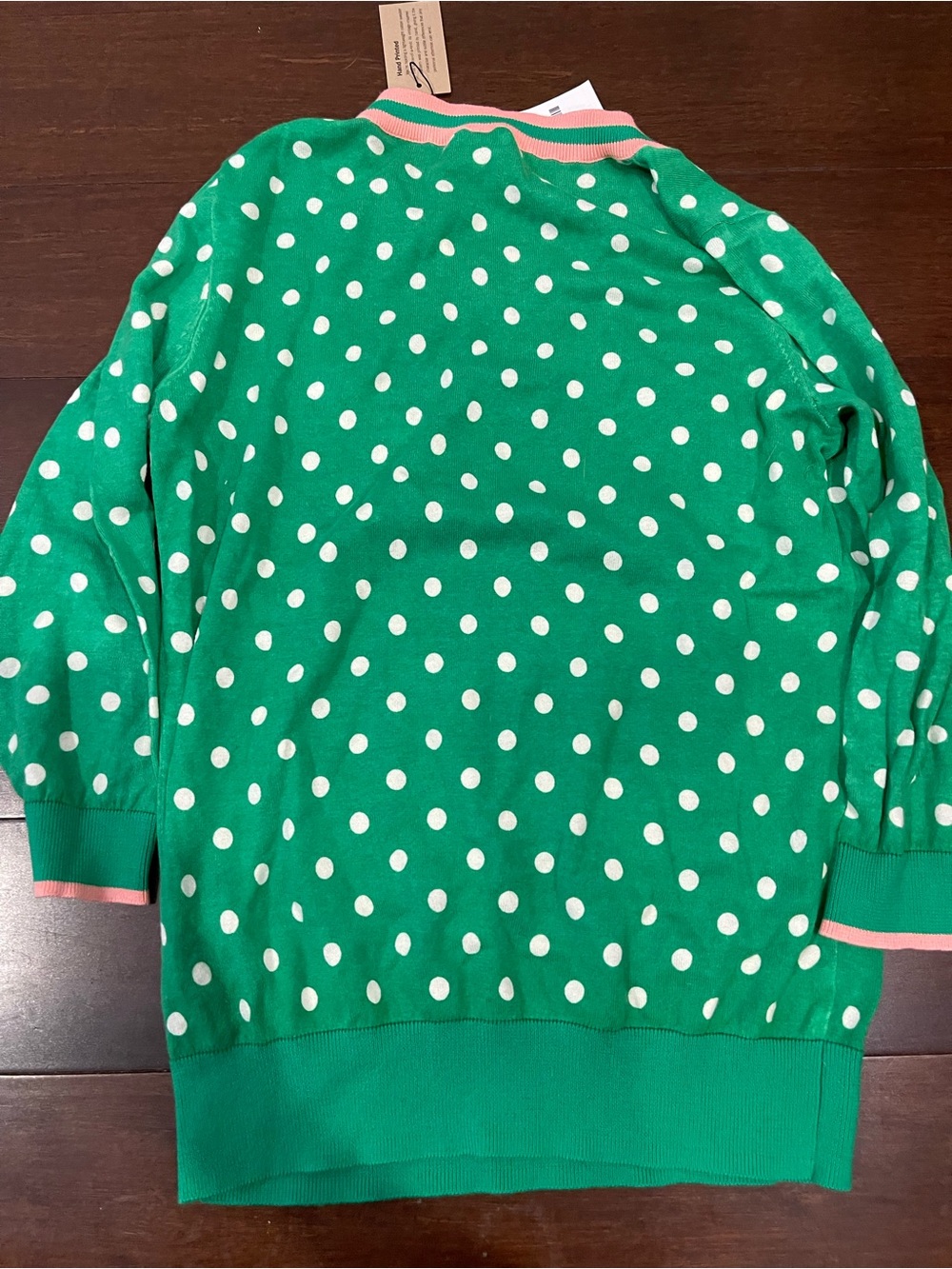 j crew mercantile factory green sweater polkadots pink trim nwt medium - Picture 8 of 8